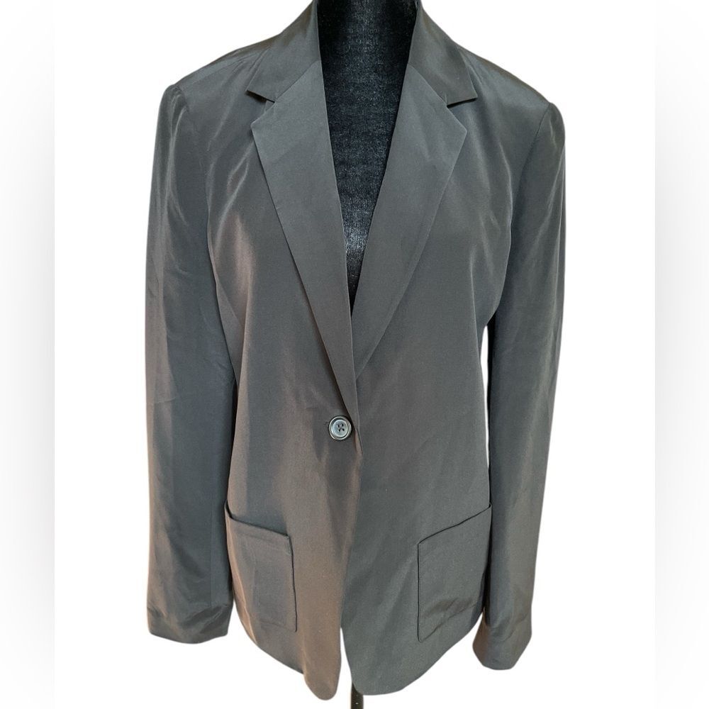 Garnet Hill Black Silk Blazer Size 8 Classic Minimalist Coat NWOT